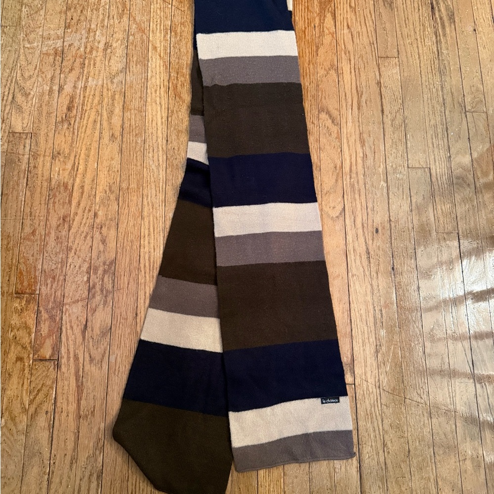 Le Chateau Striped Scarf - Navy, Brown, Cream
